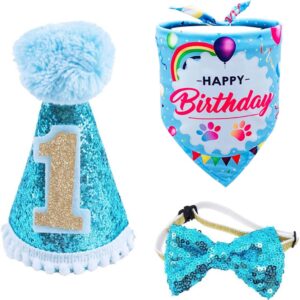 BIPY Dog 1st Birthday Hat Bandana Bowtie for Girls Boys Small Medium Dogs Cats Soft Bibs Doggy Party Grooming Supplies Adjustable Pet Collar Bowtie Celebration Birthday Bandana Shipped Randomly