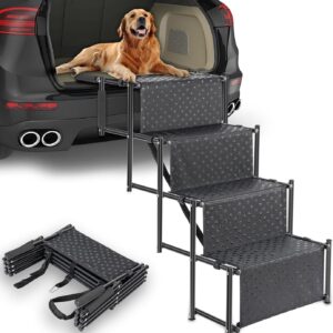 BQKOZFIN Dog Steps for Car, 80KG Load Capacity Foldable Dog Stairs for Medium Large Dog, Portable Dog Car Ramps for All Vehicles & High Bed, Lightweight Non-slip Pet Ladder Ramp (4 Steps)