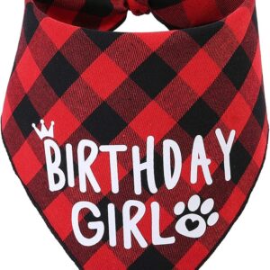 Birthday Girl Dog Bandana, Dog Birthday Girl Bandana Triangle Scarf, Plaid Bandana for Small Medium Dog Birthday Supplies (Red)