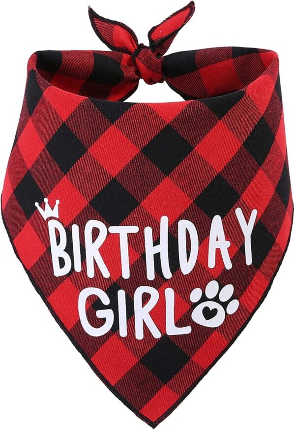 Birthday Girl Dog Bandana, Dog Birthday Girl Bandana Triangle Scarf, Plaid Bandana for Small Medium Dog Birthday Supplies (Red)