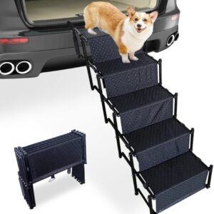 Boicafe Dog Ramp for Car, 5 Step Fordable Pet Dog Aluminum Stairs for Medium Large Dogs up to 160lbs for Outdoor Use