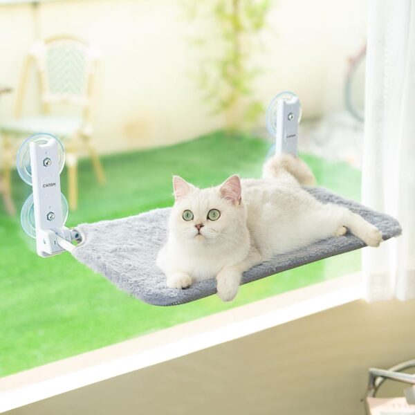 CATISM Foldable Cat Window Hammock up to 20 kg, Reinforced Cat Window Perch with Strong Suction Cup, Washable Double-Sided Fabric Pad, Cat Hammock for Indoor Cats (52 x 30 cm)