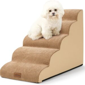 COZY KISS Dog Stairs for Small Dogs, Pet Stairs for High Beds and Couch, Pet Ramp for Small Dogs and Cats (Five Steps)