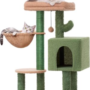 Cactus Cat Tree, 87cm Cactus Cat Scratching Post, Scratch Post in Natural Sisal Rope, Cat Tower with 4 Scratching Posts, for Indoor Cats with Super large Condo, Cat Scratching Tower with large Hammock