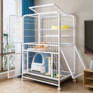 Cat Cage Cat Cage Cat House Cat Litter Box Pet Enclosure with Front Doors Ramp Ladders Resting Platforms Beds Tray Hammock Cage for Cats (Color : Black, Size : 71x55x127CM)