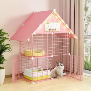 Cat Cage Indoor, Large Cat Cages Detachable Cat Enclosure Pet Cages for Cats, with Cat Hammock And Cat Nest, Exercise Place Ideal for 1-3 Cat, Pink (Size : 75x39x110cm)