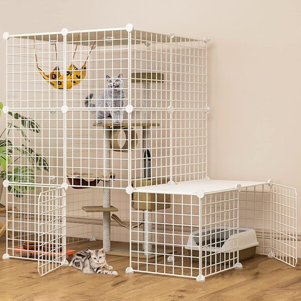 Cat Cage Metal Cat Kennel Ferret Enclosure Chinchilla Cage Ramp/Ladders/Hammock for Pet Closed Cat Cage with Litter Box (Color : White, Size : 75x49x109CM)