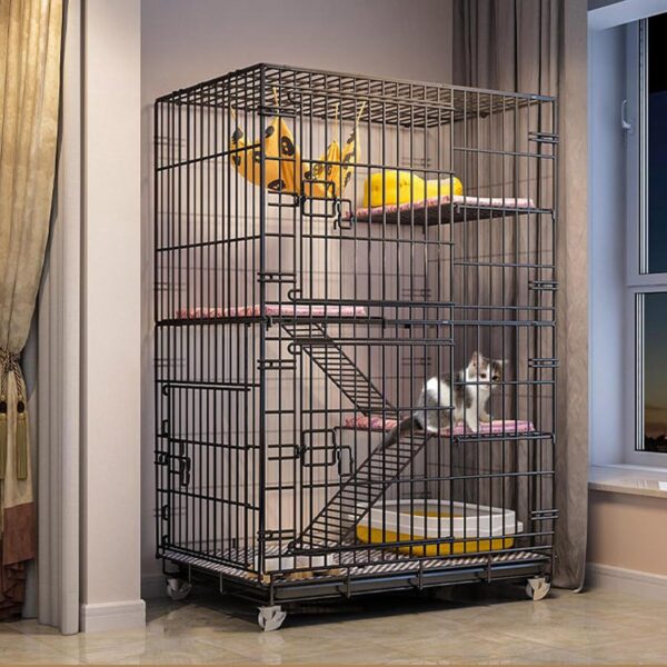 Cat Cages Indoor Large with Litter Box, Outdoor Cat Enclosures, Pet Folding Wire Cat Ferret Chinchilla Crate with Casters, Tray and Hammock