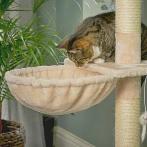 Cat Hammock Bed for use with Runesol Floor to Ceiling Cat Tree, Beige Cat Perch, Plush Covered Cat Bed, Hammock Style Seat for Cat Tree Extra Thick Metal Frame 40 cm Diameter