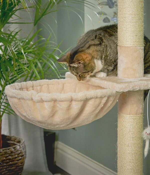 Cat Hammock Bed for use with Runesol Floor to Ceiling Cat Tree, Beige Cat Perch, Plush Covered Cat Bed, Hammock Style Seat for Cat Tree Extra Thick Metal Frame 40 cm Diameter