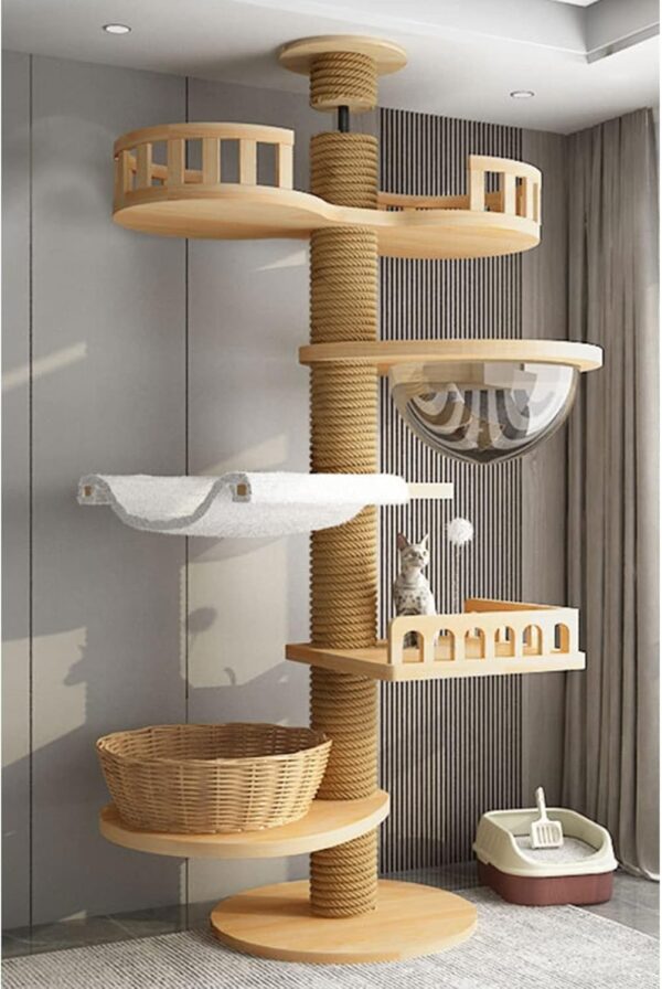 Cat Tree, Cat Tower For Indoor Cats Floor To Ceiling,Multi-Level Cat Furniture Condo For Large Cats With Hammock, Cat's Nest And Scratching Posts