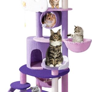 Cat Tree Tower Cat Toys for Indoor Cats, 67 Inches Cat Tree with Cat Scratching Post & Hammock Cat Toys for Bored Indoor Adult Cats Multi-level Activity Center with Cute Cat House