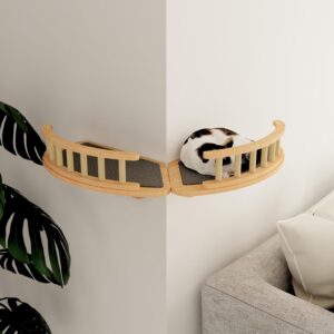 Cat Wall Shelves Wall Anchored, External Corner Cat Shelves and Cat Bed for Wall with Non-Slip Scratching Mat, Hard Wood Cat Hammock Wall Mounted