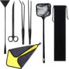 Cayway 7 PCS Aquatic Plant Aquarium Tools, Aquarium Tweezers, Stainless Steel Long Aquascaping Tools Bonsai Tools Scissors Spatula Tool Algae Scraper Aquatic Plant Tool