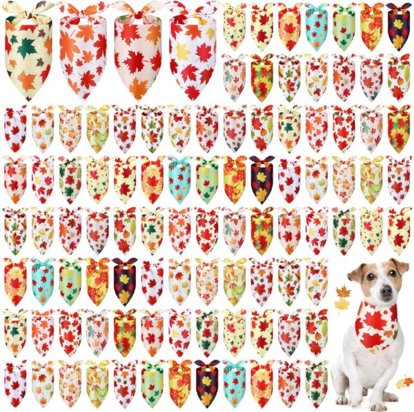 Chunful 100 Pieces Dog Bandanas Bulk Pet Bandanas Pack Triangle Dog Scarf Bib Dog Kerchief Set for Small Large Dog Costume Accessories Decoration (Autumn)