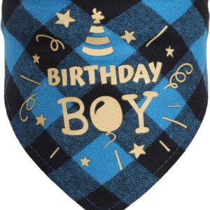 Dog Birthday Bandana, Birthday Girl Bandana Triangle Scarf Dog Birthday Boy Bandana Plaid Cute Doggy Bandana, Dog Birthday Party Supplies (Lake Blue)