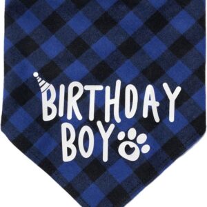 Dog Birthday Boy Bandana,Dog Bandana Christmas Birthday Gift Washable Triangle Scarf Soft Pet Decorations Neckerchief Bow Ties for Small Medium Dog (Blue)