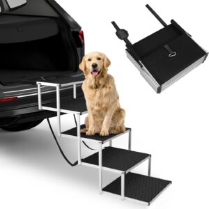 Dog Car Ramps, Portable Folding Dog Stairs, Lightweight Pet Ramp for Large Dogs with Non-Slip Surface, Reinforced Dog Steps Supports Up to 150 lb, 5 Steps, for Cars SUV