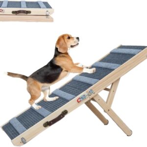 Dog Ramp, Folding Portable Pet Ramp for Dogs and Cats, 43.3" Long High Traction Dog Ramps for Car Bed Couch, 6 Adjustable Height from 14.56” to 25.2”, Rated for 132lbs