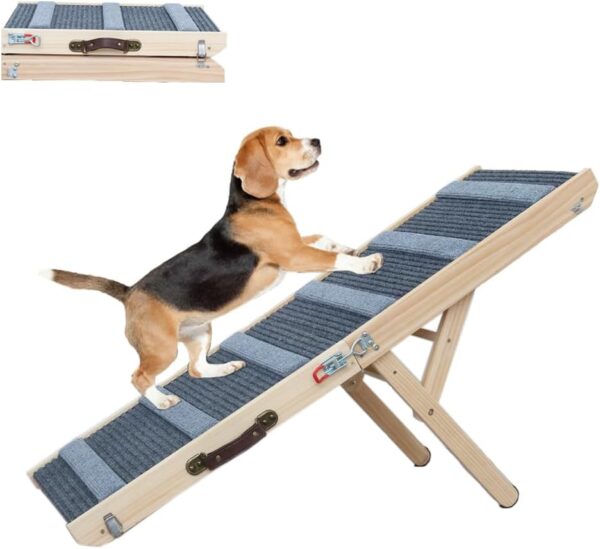 Dog Ramp, Folding Portable Pet Ramp for Dogs and Cats, 43.3" Long High Traction Dog Ramps for Car Bed Couch, 6 Adjustable Height from 14.56” to 25.2”, Rated for 132lbs