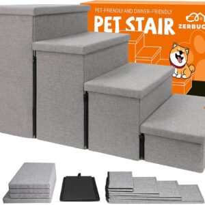 Dog Stairs, Dog Steps for High Beds, Folding Pet Stairs for Small Dogs Puppy Dog with Storage for Bed and Couch, Cat Dog Ramp Hold Up to 150 lbs (Smok Grey, 4 Steps no Condo(43" D x 17" W x 23" H))