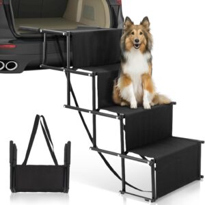 Dog Stairs for Car, Foldable Ramps for Dogs with Non-Slip Surface, Lightweight Aluminum, Portable Pet steps for Truck, Car, SUV