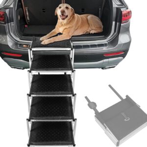 Dog Steps for Car, Pet Stairs Dog Ramp, Telescoping Ladder, Portable Pet Ramp with Nonslip Surface, 5 Steps, Support up to 150 lb, for Cars, Trucks, SUV and High Beds