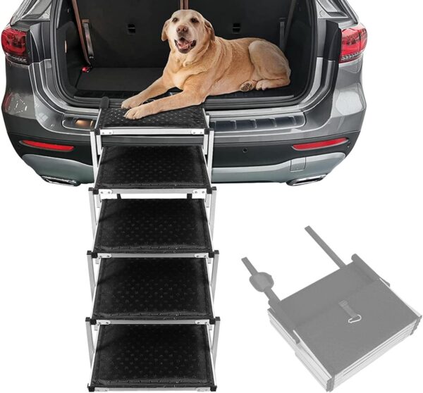 Dog Steps for Car, Pet Stairs Dog Ramp, Telescoping Ladder, Portable Pet Ramp with Nonslip Surface, 5 Steps, Support up to 150 lb, for Cars, Trucks, SUV and High Beds