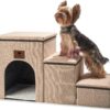 Dog Steps with Storage for Sofa and Bed - Multifunctional Pet Stairs for Small Dogs with Sleep Cubby & Cat Ramp, Dog Ramp for Couch Access, Pet Steps for Cats & Older Dogs (Beige)
