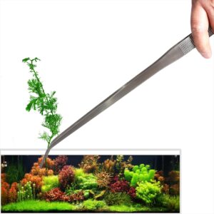 Dxobay 18.9 inch Heavy Duty Extra Long Tweezers for Salt & Fresh Water Fish Tank, Curved SUS 304 Stainless Steel Aquascape Tweezers for Aquarium & Terrarium, Large Metal Snake Feeding Tongs