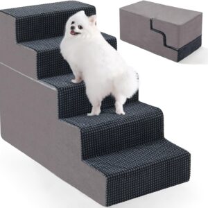 EASYSOAR 5-Step Pet Stairs, 22.5'' Height Dog Stairs for High Beds, Non-Slip Bottom Dog Steps for Small Dogs and Cats, Indoor Dog Ramp for Bed, Grey