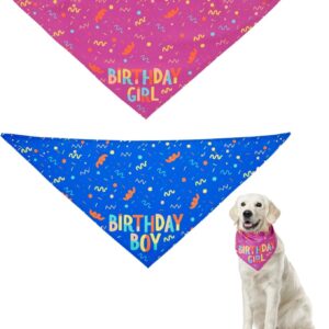 EUPSIIU 2 Pcs Dog Birthday Bandana, Boy, Girl Dog Happy Birthday Bandana, Cute Triangle Scarf, Pet Happy Birthday Party, Bandana for Small Medium Large Dogs Cats Puppy Birthday Party (Pink, Blue)