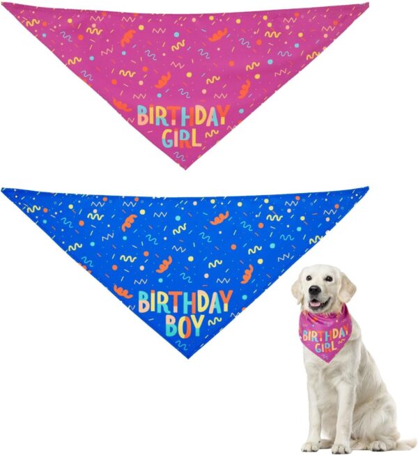 EUPSIIU 2 Pcs Dog Birthday Bandana, Boy, Girl Dog Happy Birthday Bandana, Cute Triangle Scarf, Pet Happy Birthday Party, Bandana for Small Medium Large Dogs Cats Puppy Birthday Party (Pink, Blue)