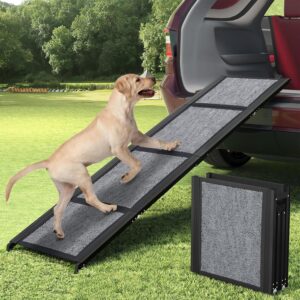 Fixwal Dog Ramp for Car, 71" Extra Long & 17" Wide Folding Portable Pet with Non-Slip Rug Surface for Medium & Large Dogs Up to 250LBS Enter a Car SUV & Truck