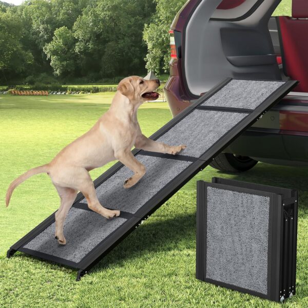 Fixwal Dog Ramp for Car, 71" Extra Long & 17" Wide Folding Portable Pet with Non-Slip Rug Surface for Medium & Large Dogs Up to 250LBS Enter a Car SUV & Truck