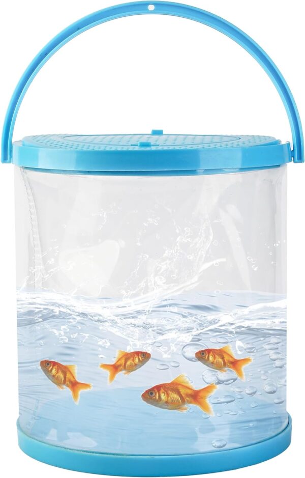 Foldable Portable Fish Tank - Transparent Fish Transport Container, Plastic Aquarium for Fishing, Traveling, Frog Catching Ideal for Catching and Releasing Critters, Perfect Critter Keeper (Small)