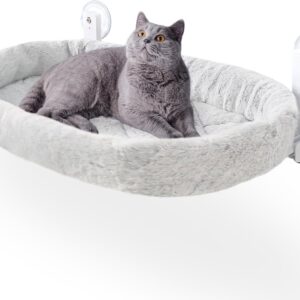 GUUSII HOME Cat Hammock Window Perch Foldable Hanging Bed Windowsill Seat Large Cats Shelf with Strong Suction Cups Kitty Lounger Reversible Cover 53 * 30cm Hold Up to 18kg Easy to Assemble(Grey)