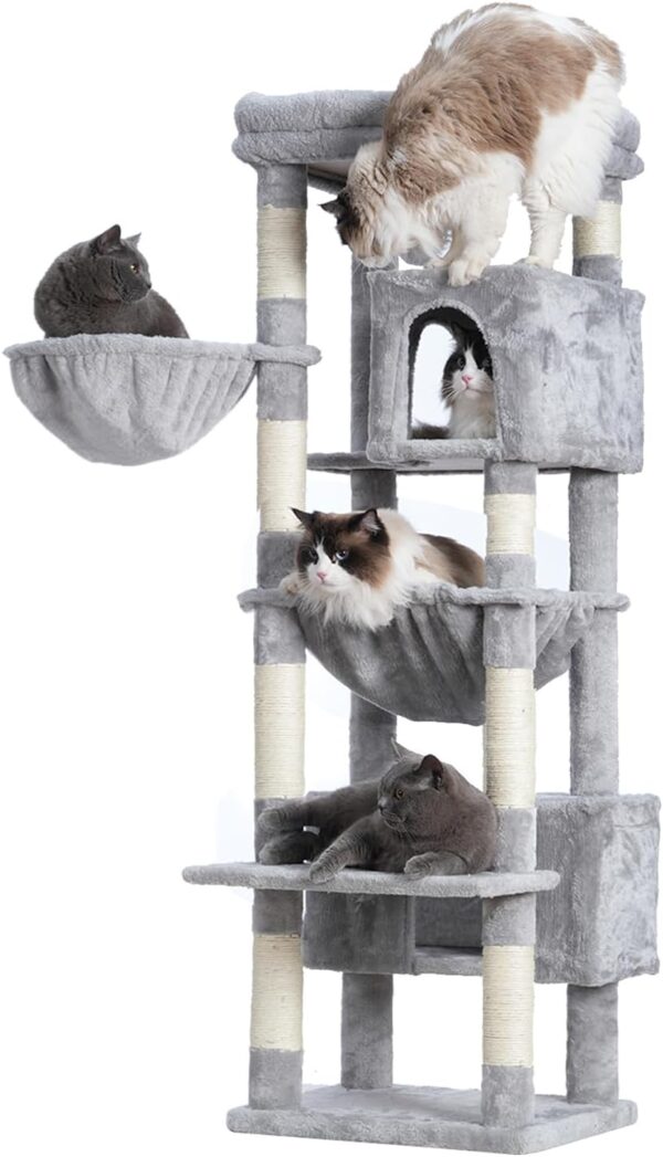 Gitelsnour Cat Tree for Indoor Cats Large Adult, Tall Cat Tree with Large Platforms,cat condo，Cat Tower with 8 Cat Scratching Posts,cat Hammock,Light Gray GCT030-MG