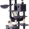 Hey-brother Cat Tree, XL Cozy Cat Tower, 69 Inch Tall Cat Condo with Hammock, Basket, Scratching Posts, 2 Large Cat Caves, 2 Plush Perches, Stable Cat Activity Center, Smoky Gray MPJ033G