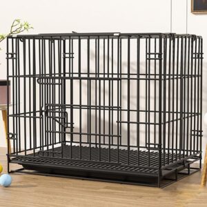 Indoor Cat Cage Lockable Habitat Box With Tray And Hammock Home Indoor Double-layer Free Space Two-story Cat House Cat Supplies (Color : Black, Size : W60xL85xH70cm/W23.6xL33.5xH27.6in)