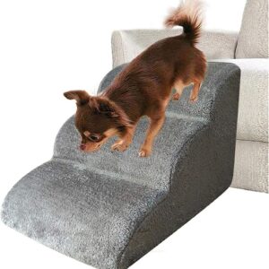 JH1 3-step Soft Dog Ladder Pet Ramp Ladder（16.54×23.62×15.53in） Pet Stairs for Large/small Dog Cat, Removable/Washable/Non-Slip Bottom, Grey