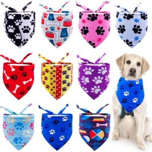 JpGdn 10pcs Pack Large Dog Bandanas Paw Pattern Triangle Scarf for Large XL Dogs Pigs Soft Bibs Washable Pet Neckerchief Dog Grooming Accessories Costume