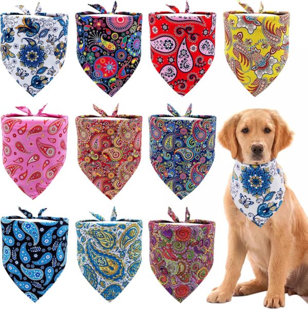 JpGdn 10pcs Pack Small Dog Bandanas Paisley Pattern Triangle Scarf for Small Medium Dogs Cats Rabbits Soft Bibs Washable Pet Neckerchief Dog Grooming Accessories Costume