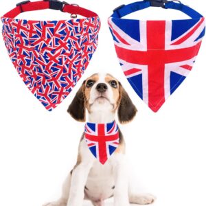 JpGdn 2pcs pack Dog Bandana Collar Union Jack Bandanas for Small Dogs Pet Scarf Neckerchief Triangle Adjustable Strap Bandana for Dogs Puppy Dog Collar Costume Accessories