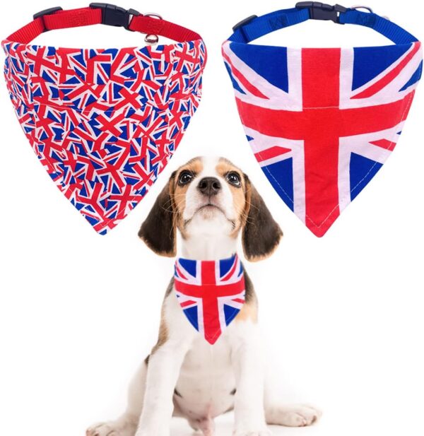 JpGdn 2pcs pack Dog Bandana Collar Union Jack Bandanas for Small Dogs Pet Scarf Neckerchief Triangle Adjustable Strap Bandana for Dogs Puppy Dog Collar Costume Accessories