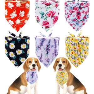 JpGdn 6pcs Pack Small Dog Bandanas Flower Pattern Triangle Scarf for Small Medium Dogs Cats Puppy Washable Spring Pet Neckerchief Dog Grooming Accessories Costume