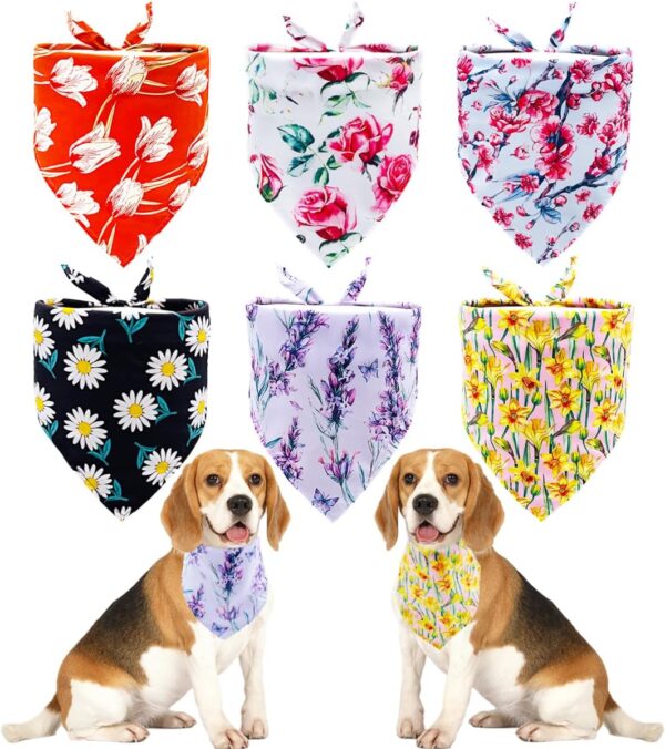 JpGdn 6pcs Pack Small Dog Bandanas Flower Pattern Triangle Scarf for Small Medium Dogs Cats Puppy Washable Spring Pet Neckerchief Dog Grooming Accessories Costume