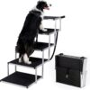 KELIXU Dog Car Ramp, Extra Wide Dog Steps for Cars and SUV with Extra Support Bars, Large Dog Stairs Pet Ramp for Trucks, High Beds, Lightweight Aluminum Frame with Non-Slip Surface Support 180 LBS