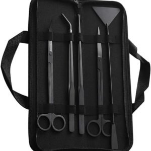 Kitahome Aquascaping Tools, 5 in 1 Stainless Steel Aquarium Tank Plant Algae Tweezers Scissors Spatula Tools Set (Black)