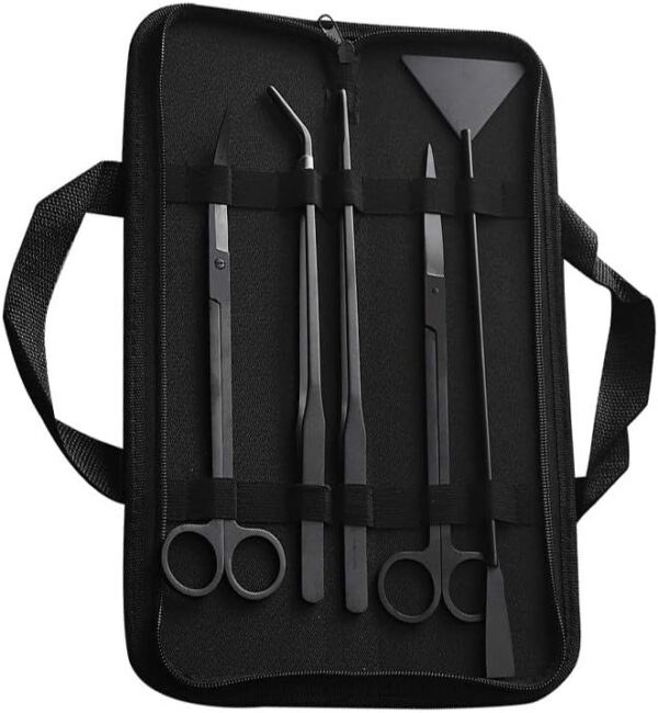 Kitahome Aquascaping Tools, 5 in 1 Stainless Steel Aquarium Tank Plant Algae Tweezers Scissors Spatula Tools Set (Black)